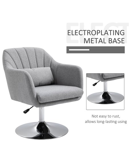 HOMCOM Swivel Armchair with Adjustable Height, Thick Cushion, Lumbar Support, Armrest, Grey - pic 24375 | FastDaddyshop