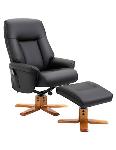 HOMCOM 10-Point Massage PU Leather Sofa Armchair with Footrest Stool Recliner, Black - pic 24378 | FastDaddyshop