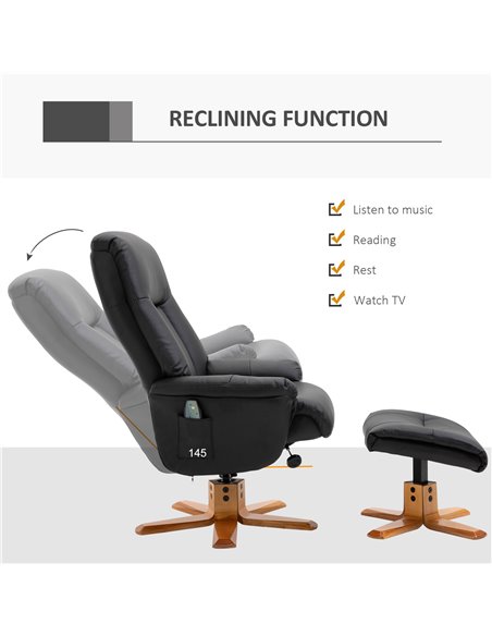HOMCOM 10-Point Massage PU Leather Sofa Armchair with Footrest Stool Recliner, Black - pic 24381 | FastDaddyshop