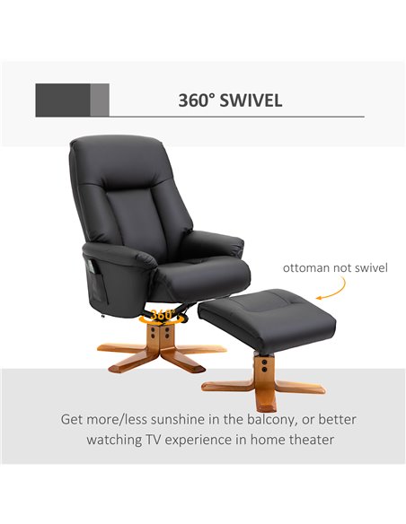 HOMCOM 10-Point Massage PU Leather Sofa Armchair with Footrest Stool Recliner, Black - pic 24382 | FastDaddyshop