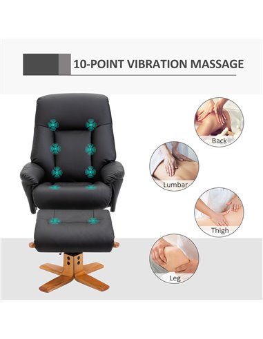 HOMCOM 10-Point Massage Sofa Armchair Chair PU Leather W/ Footrest Stool Recliner Black