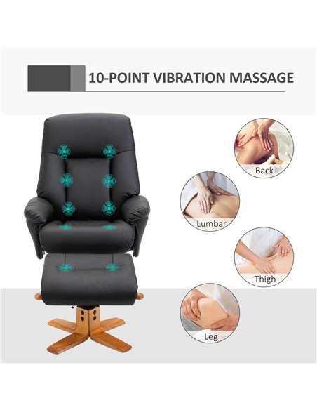 HOMCOM 10-Point Massage Sofa Armchair Chair PU Leather W/ Footrest Stool Recliner Black - pic 24383 | FastDaddyshop