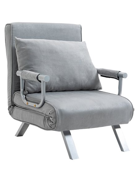 HOMCOM Modern 2-In-1 Design Single Sofa Bed, Foldable Armchair with Pillow, Light Grey - pic 24387 | FastDaddyshop