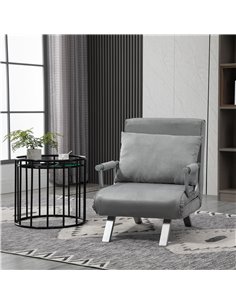 HOMCOM Modern 2-In-1 Design Single Sofa Bed, Foldable Armchair with Pillow, Light Grey 2