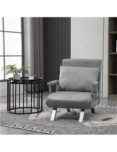 HOMCOM Modern 2-In-1 Design Single Sofa Bed, Foldable Armchair with Pillow, Light Grey