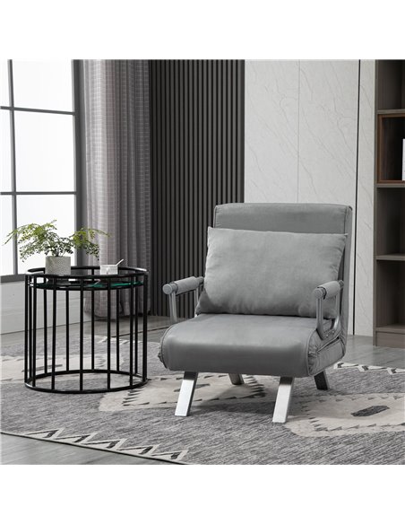 HOMCOM Modern 2-In-1 Design Single Sofa Bed, Foldable Armchair with Pillow, Light Grey - pic 24388 | FastDaddyshop