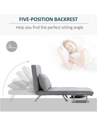 HOMCOM Modern 2-In-1 Design Single Sofa Bed, Foldable Armchair with Pillow, Light Grey