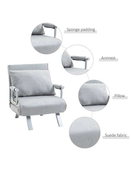 HOMCOM Modern 2-In-1 Design Single Sofa Bed, Foldable Armchair with Pillow, Light Grey - pic 24392 | FastDaddyshop