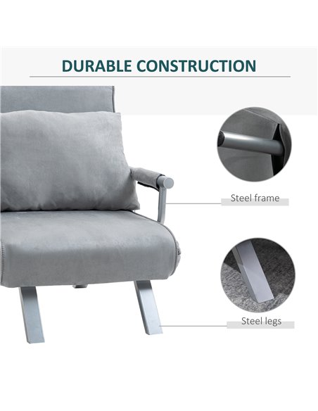 HOMCOM Modern 2-In-1 Design Single Sofa Bed, Foldable Armchair with Pillow, Light Grey - pic 24393 | FastDaddyshop