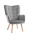 HOMCOM Modern Accent Chair, Velvet-Touch Tufted Wingback Armchair with Wood Legs, Grey