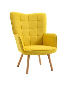 HOMCOM Modern Accent Chair, Velvet-Touch Tufted Wingback Armchair with Wood Legs, Yellow