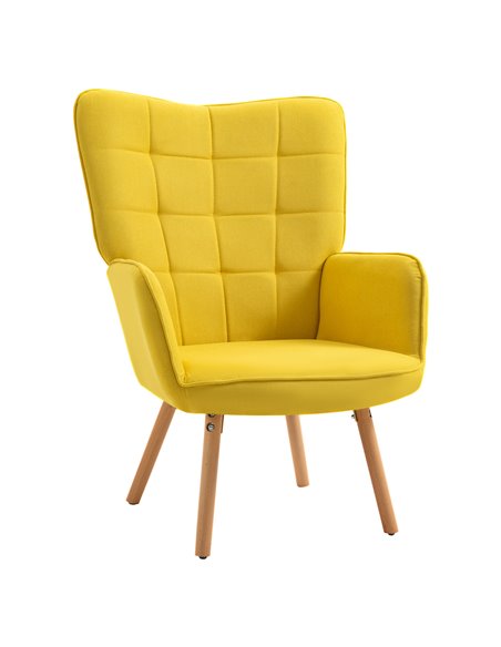 HOMCOM Modern Accent Chair, Velvet-Touch Tufted Wingback Armchair with Wood Legs, Yellow - pic 24441 | FastDaddyshop