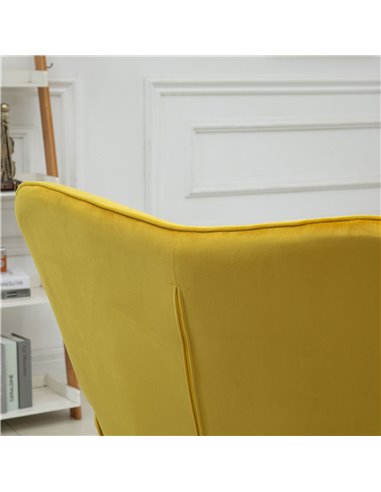 HOMCOM Modern Accent Chair, Velvet-Touch Tufted Wingback Armchair with Wood Legs, Yellow