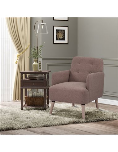 HOMCOM Armchair with Nature Wood Frame, Birch Wood Legs, Light Brown