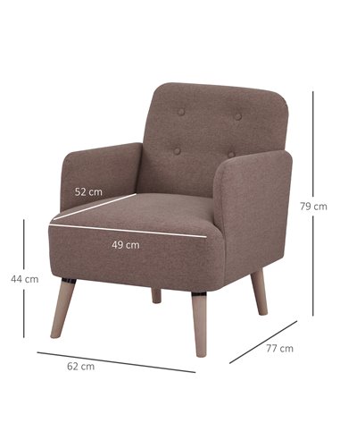 HOMCOM Armchair with Nature Wood Frame, Birch Wood Legs, Light Brown