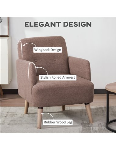 HOMCOM Armchair with Nature Wood Frame, Birch Wood Legs, Light Brown