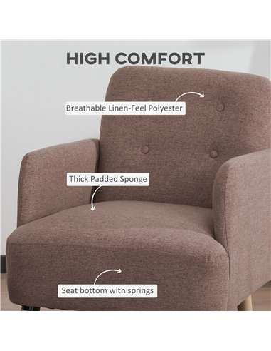 HOMCOM Armchair with Nature Wood Frame, Birch Wood Legs, Light Brown