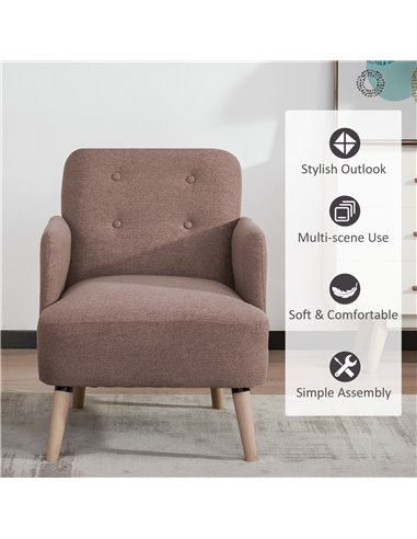 HOMCOM Armchair with Nature Wood Frame, Birch Wood Legs, Light Brown