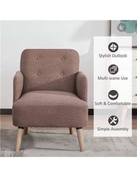 HOMCOM Armchair with Nature Wood Frame, Birch Wood Legs, Light Brown - pic 24455 | FastDaddyshop