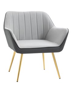 HOMCOM Modern Velvet Armchairs with Gold Steel Legs, Light Grey
