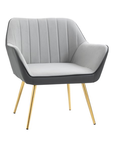 HOMCOM Modern Velvet Armchairs with Gold Steel Legs, Light Grey - pic 24459 | FastDaddyshop