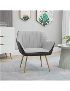 HOMCOM Modern Velvet Armchairs with Gold Steel Legs, Light Grey 2