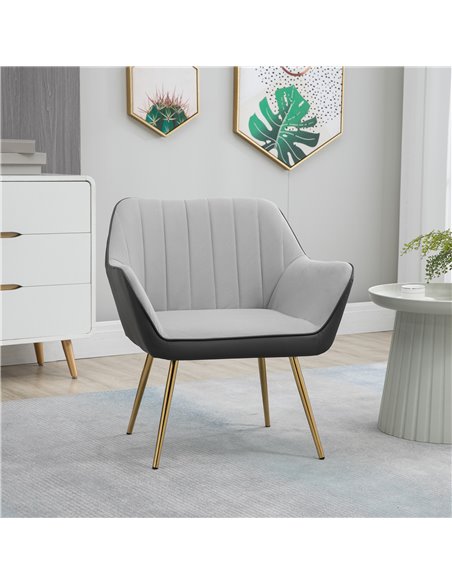 HOMCOM Modern Velvet Armchairs with Gold Steel Legs, Light Grey - pic 24460 | FastDaddyshop