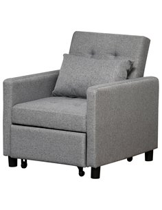HOMCOM Modern 2-In-1 Single Sofa Bed, Foldable Lounger Armchair with Adjustable Backrest, Grey