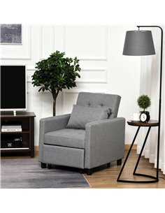 HOMCOM Modern 2-In-1 Single Sofa Bed, Foldable Lounger Armchair with Adjustable Backrest, Grey 2