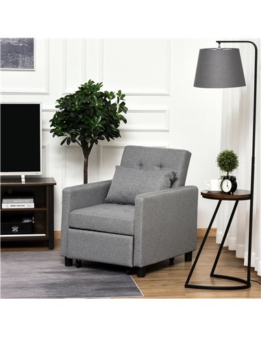 HOMCOM Modern 2-In-1 Single Sofa Bed, Foldable Lounger Armchair with Adjustable Backrest, Grey