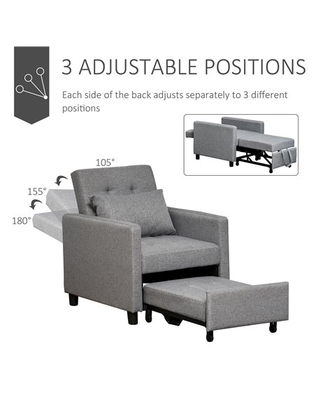 HOMCOM Modern 2-In-1 Single Sofa Bed, Foldable Lounger Armchair with Adjustable Backrest, Grey - pic 24471 | FastDaddyshop