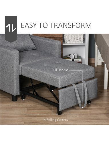 HOMCOM Modern 2-In-1 Single Sofa Bed, Foldable Lounger Armchair with Adjustable Backrest, Grey