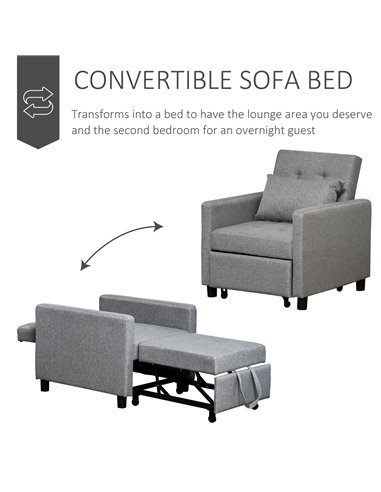 HOMCOM Modern 2-In-1 Single Sofa Bed, Foldable Lounger Armchair with Adjustable Backrest, Grey
