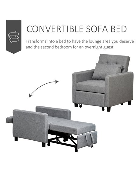 HOMCOM Modern 2-In-1 Single Sofa Bed, Foldable Lounger Armchair with Adjustable Backrest, Grey - pic 24473 | FastDaddyshop