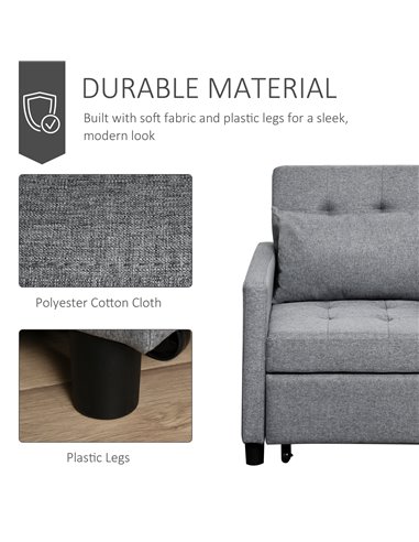 HOMCOM Modern 2-In-1 Single Sofa Bed, Foldable Lounger Armchair with Adjustable Backrest, Grey