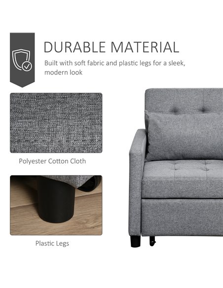 HOMCOM Modern 2-In-1 Single Sofa Bed, Foldable Lounger Armchair with Adjustable Backrest, Grey - pic 24474 | FastDaddyshop