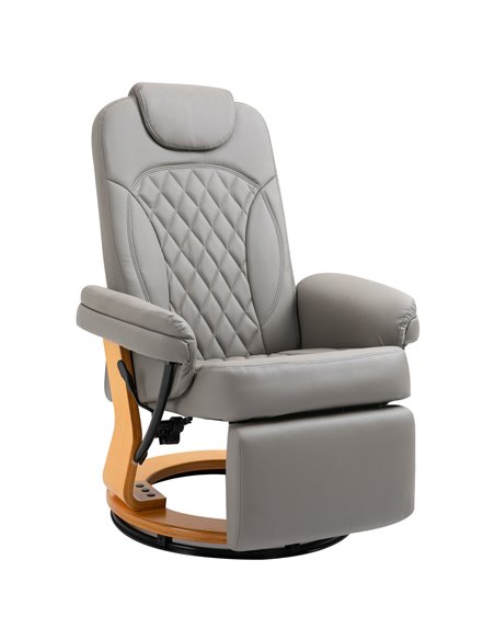 HOMCOM PU Recliner Chair with Footrest, Headrest, Round Wooden Base, Grey - pic 24477 | FastDaddyshop