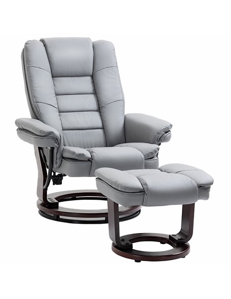 HOMCOM PU Leather Leisure Lounge Chair Armchair with Swivel Wood Base, Grey - pic 24486 | FastDaddyshop