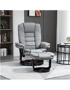 HOMCOM PU Leather Leisure Lounge Chair Armchair with Swivel Wood Base, Grey 2