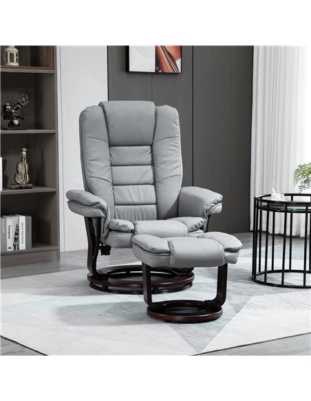HOMCOM PU Leather Leisure Lounge Chair Armchair with Swivel Wood Base, Grey - pic 24487 | FastDaddyshop