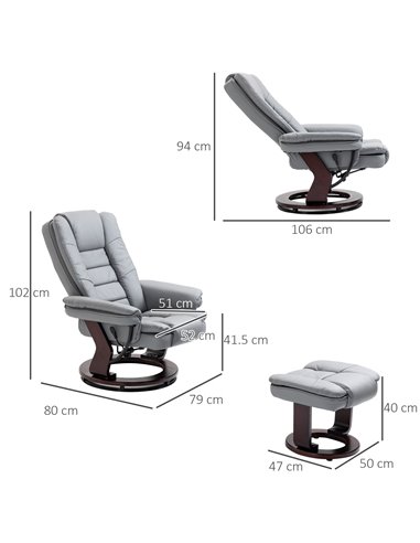 HOMCOM PU Leather Leisure Lounge Chair Armchair with Swivel Wood Base, Grey
