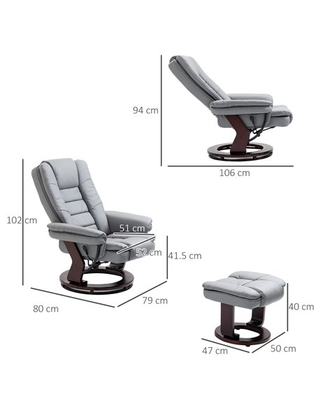 HOMCOM PU Leather Leisure Lounge Chair Armchair with Swivel Wood Base, Grey - pic 24488 | FastDaddyshop