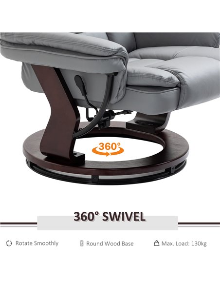 HOMCOM Manual Recliner and Footrest Set PU Leather Leisure Lounge Chair Armchair with Swivel Wood Base, Grey - pic 24490 | FastDaddyshop