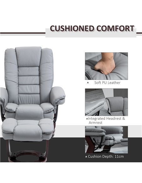 HOMCOM Manual Recliner and Footrest Set PU Leather Leisure Lounge Chair Armchair with Swivel Wood Base, Grey - pic 24491 | FastDaddyshop