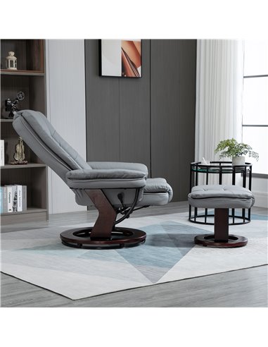 HOMCOM Manual Recliner and Footrest Set PU Leather Leisure Lounge Chair Armchair with Swivel Wood Base, Grey