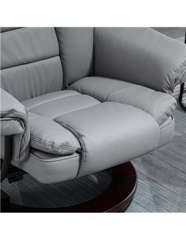 HOMCOM Manual Recliner and Footrest Set PU Leather Leisure Lounge Chair Armchair with Swivel Wood Base, Grey
