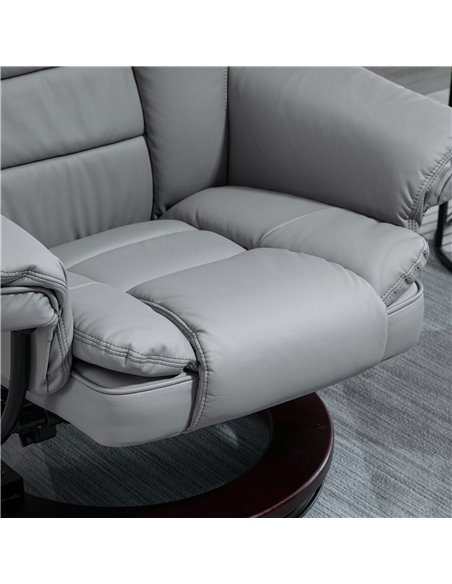 HOMCOM Manual Recliner and Footrest Set PU Leather Leisure Lounge Chair Armchair with Swivel Wood Base, Grey - pic 24493 | FastDaddyshop