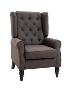 HOMCOM Wingback Armchair with Wood Frame, Button Tufted Design, Brown