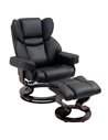 HOMCOM PU Leather Reclining Swivel Armchair with Footstool, Metal Frame, Bentwood Base, Black