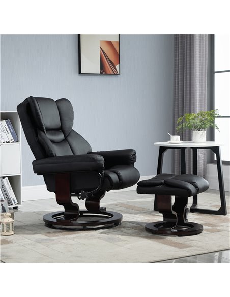 HOMCOM PU Leather Reclining Swivel Armchair with Footstool, Metal Frame, Bentwood Base, Black - pic 24505 | FastDaddyshop